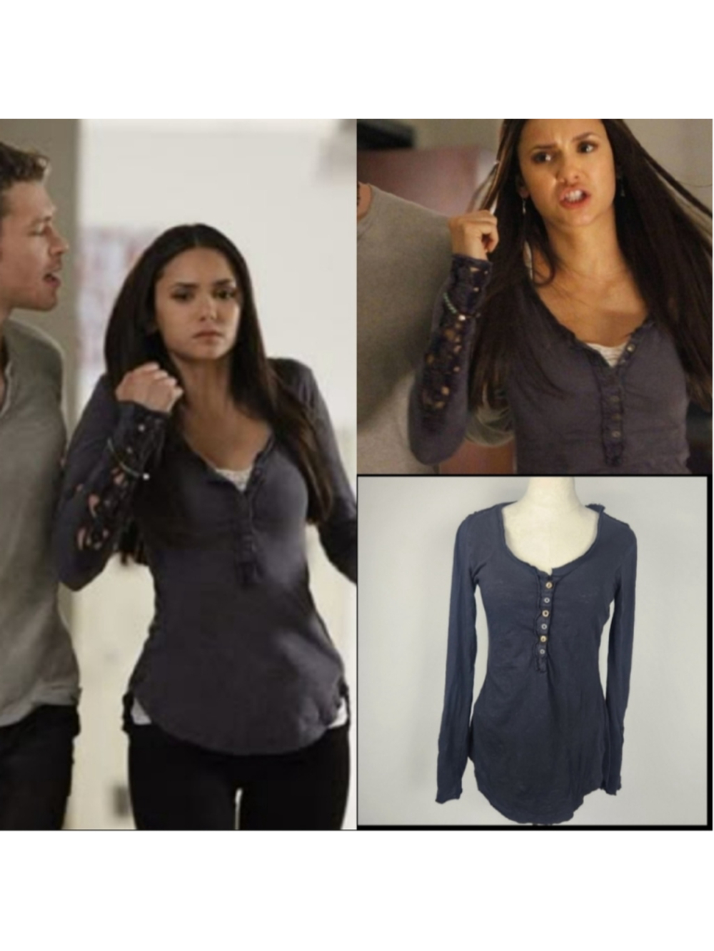 ASO Elena Gilbert Free People Kombucha Top Henley Black Alternative Black Color